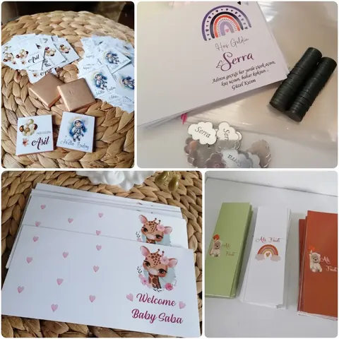 Atölyemizden çikolata ve kart örneği – hoş geldin bebek