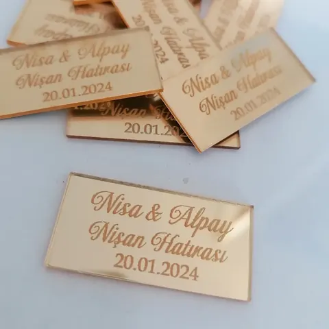 Atölyemizden pleksi etiket örneği – söz ve nişan